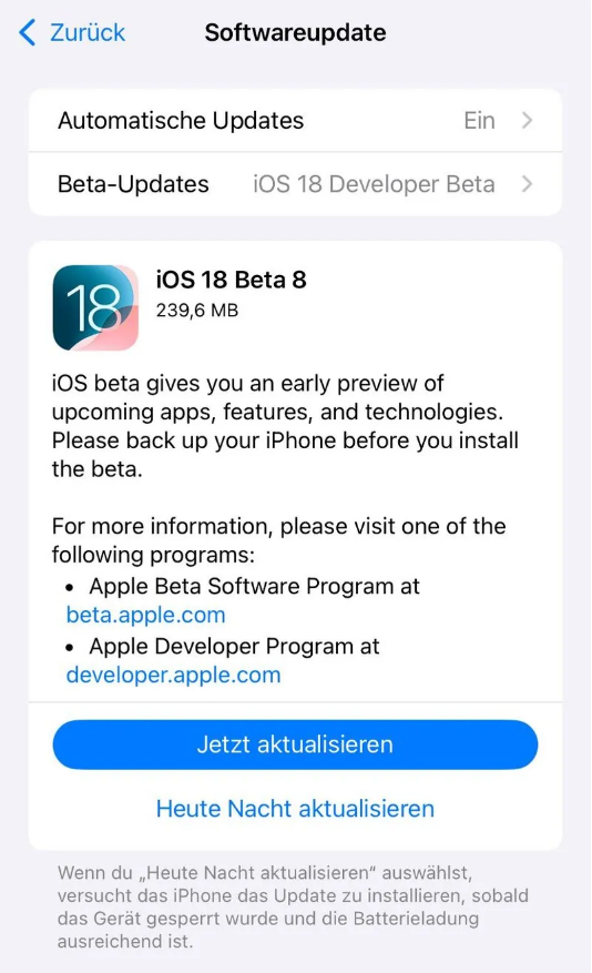 沧县苹果手机维修分享苹果 iOS / iPadOS 18 开发者预览版 Beta 8 发布 